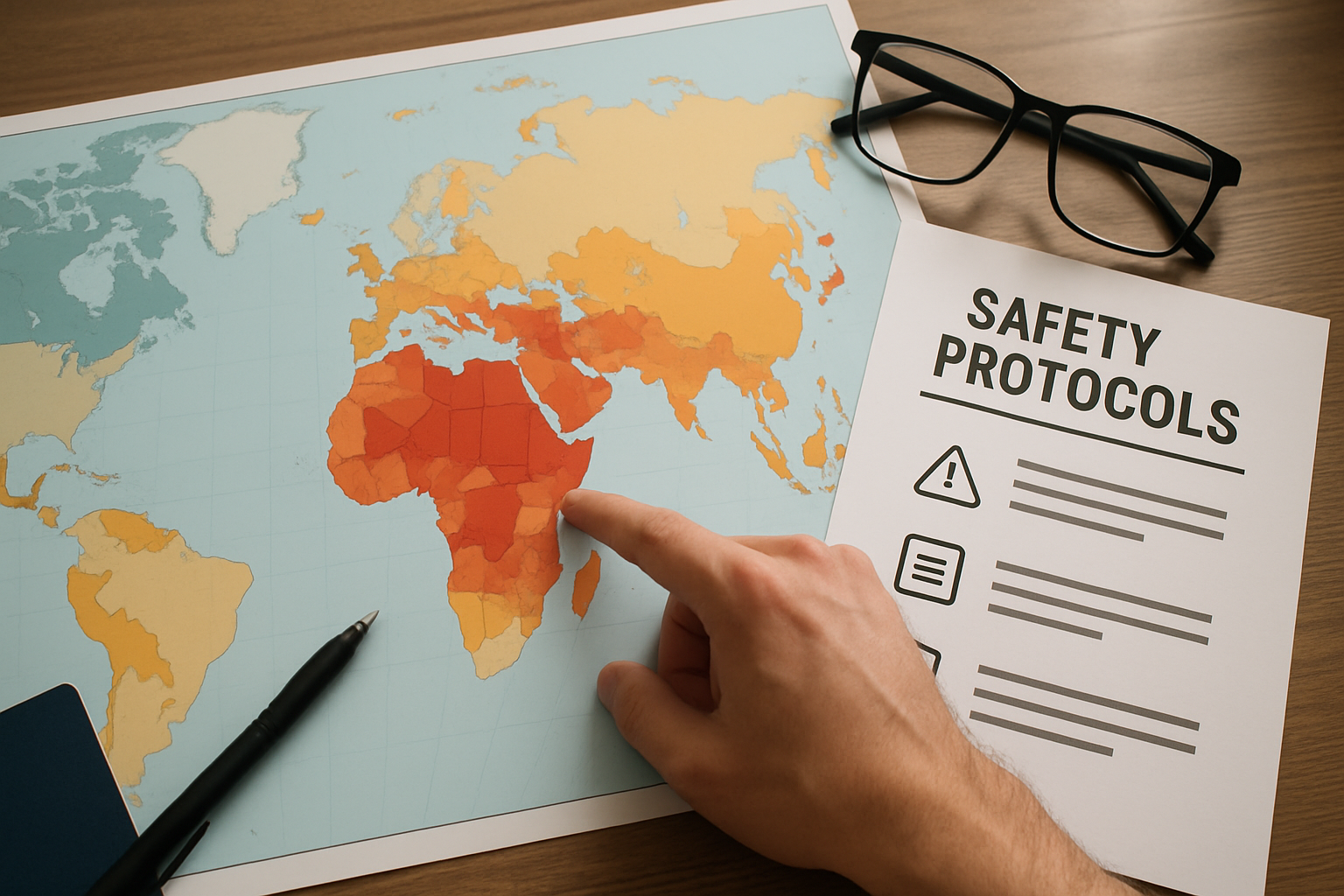 map showing high-risk travel areas and safety protocols for travelers